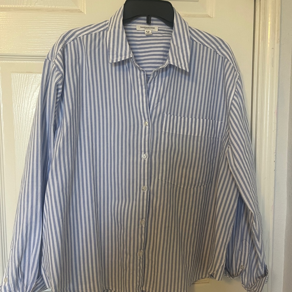 Blue/white striped long sleeve button down shirt, XL